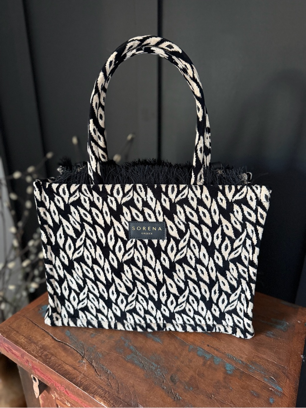 Sorena Greece Black & White Pattern Tote Bag 🖤🤍